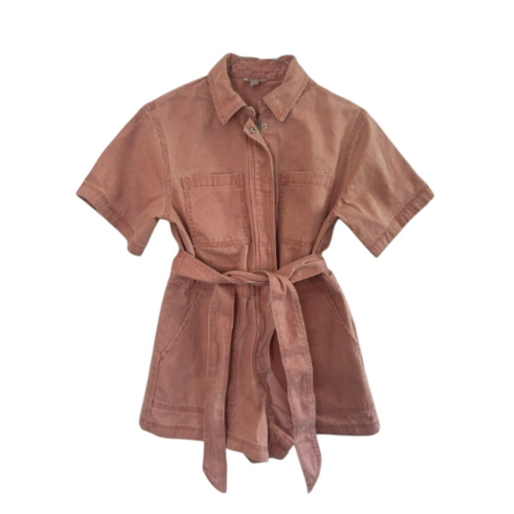 Future Collective Cotton Utility Romper Size Large Pink Belted Short Sleeve